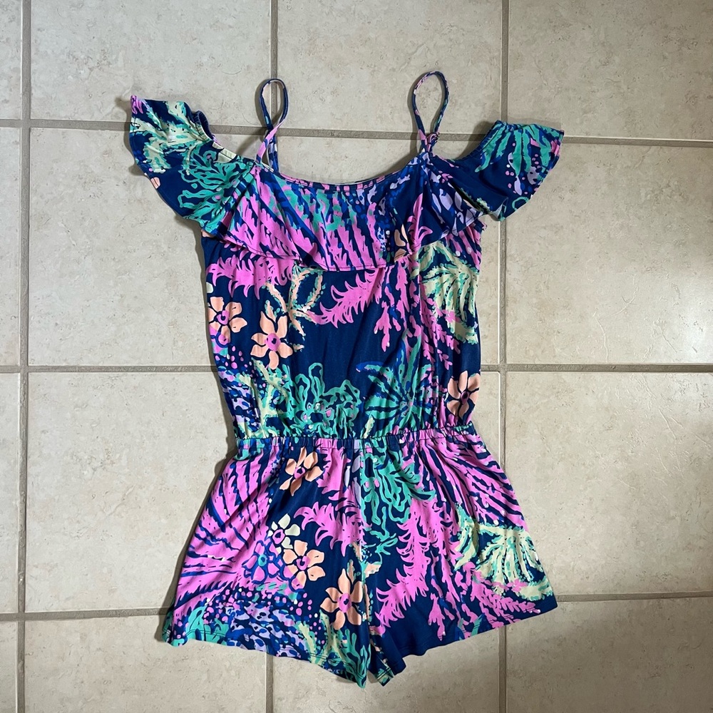 Lilly Pulitzer Off the Shoulder Ruffle Shorts Romper Sz XS